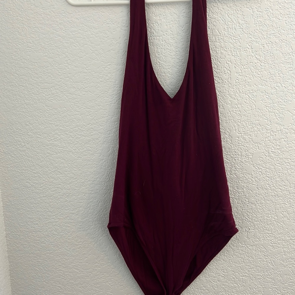Maroon, backless, bodysuit